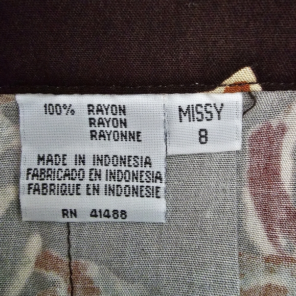 Together Vintage Maxi Skirt Size 8 Dark Brown Floral Pleated Button Front Modest - Picture 4 of 8